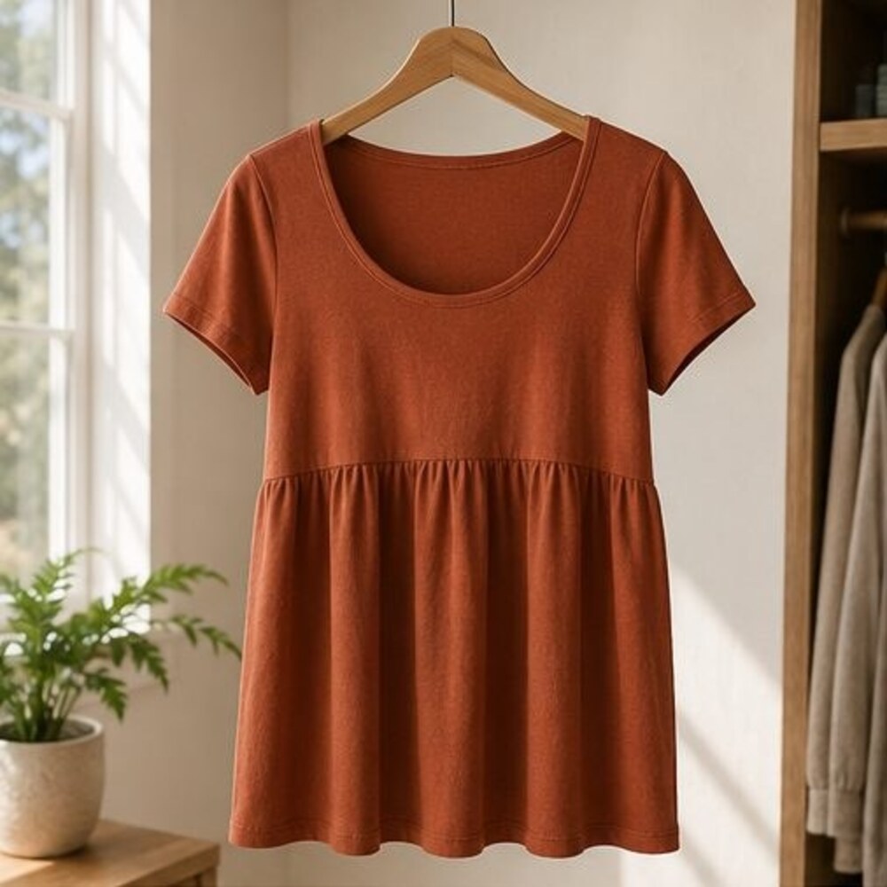 Rust Scoop Neck Babydoll Top